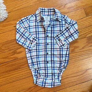 Just One You- 12M Long Sleeve Plaid Button Down Onesie